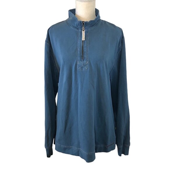 TRUE GRIT 1/4 Zip Sweater Men's Size Large Blue Long Sleeve Turtleneck - Picture 1 of 11
